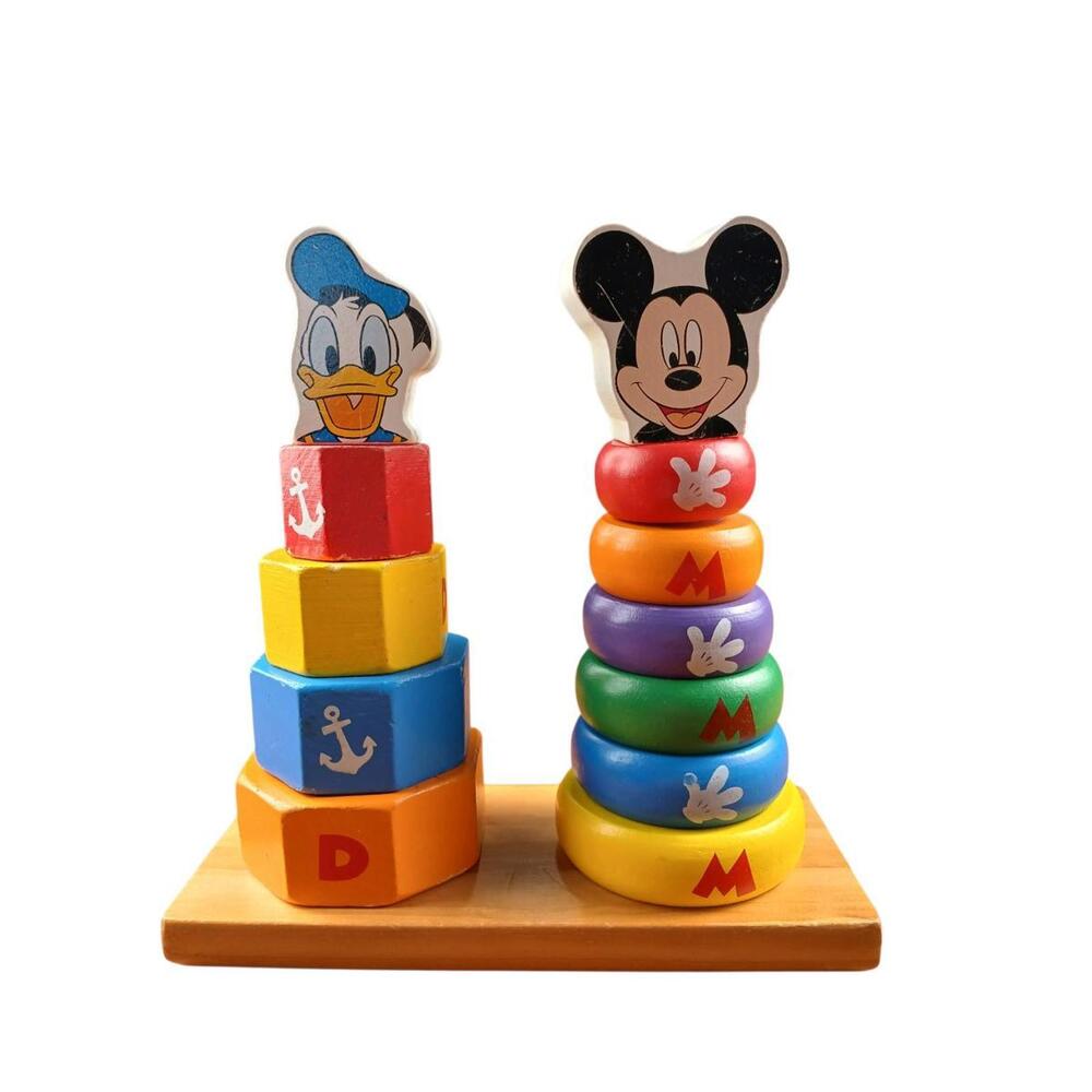 Disney Melissa & Doug Mickey Mouse & Donald Duck Wooden Stacker 13 Pc Quiet Deco